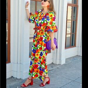 Frances Valentine Bright Floral Maxi Dress in Red, Yellow, Green, Blue, Purple